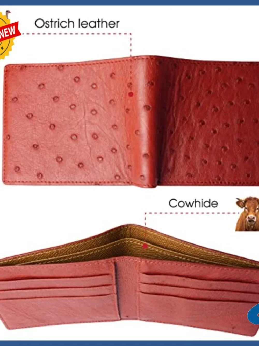 Slim Bifold Ostrich Leather Wallet RFID Blocking Multiple Pockets Handmade